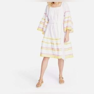 Lisa Marie Fernandez Target Ric Rac Flare Sleeve Boho Dress XS White/Pink
